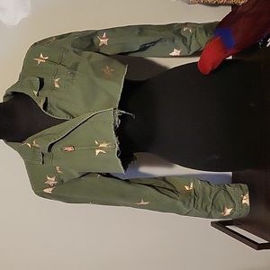 Punk star crop jacket army green jacket